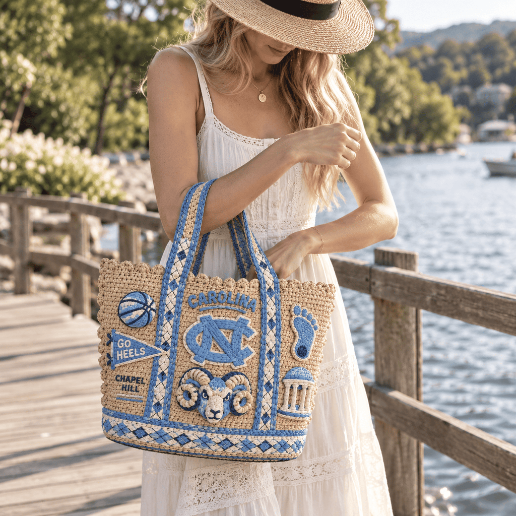 UNC Straw-Style Embellished Tote Bag HTTT