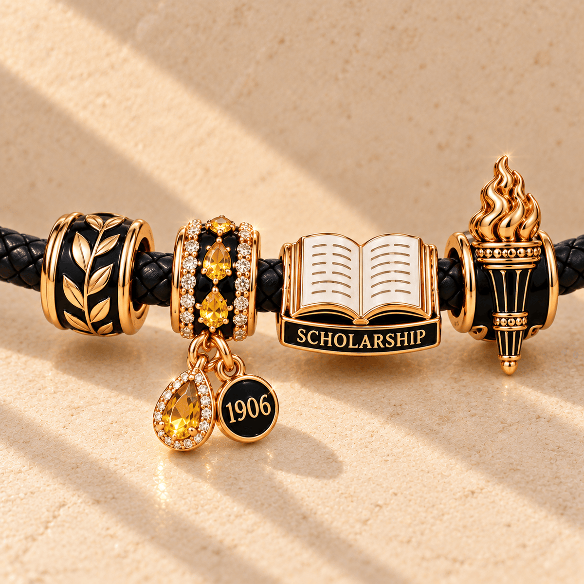 APA Braided Leather Charm Bracelet Set NHVH