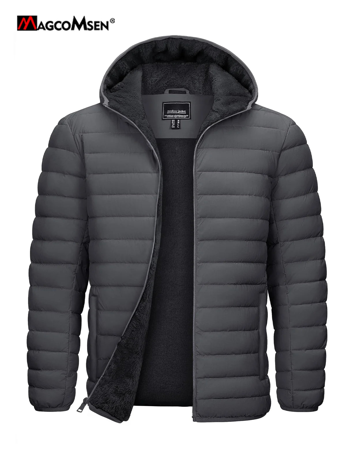 MAGCOMSEN Men's Quilted Puffer Jacket Hooded Fleece Lined Winter Coat Thick Warm Windproof Lightweight Casual Outwear
