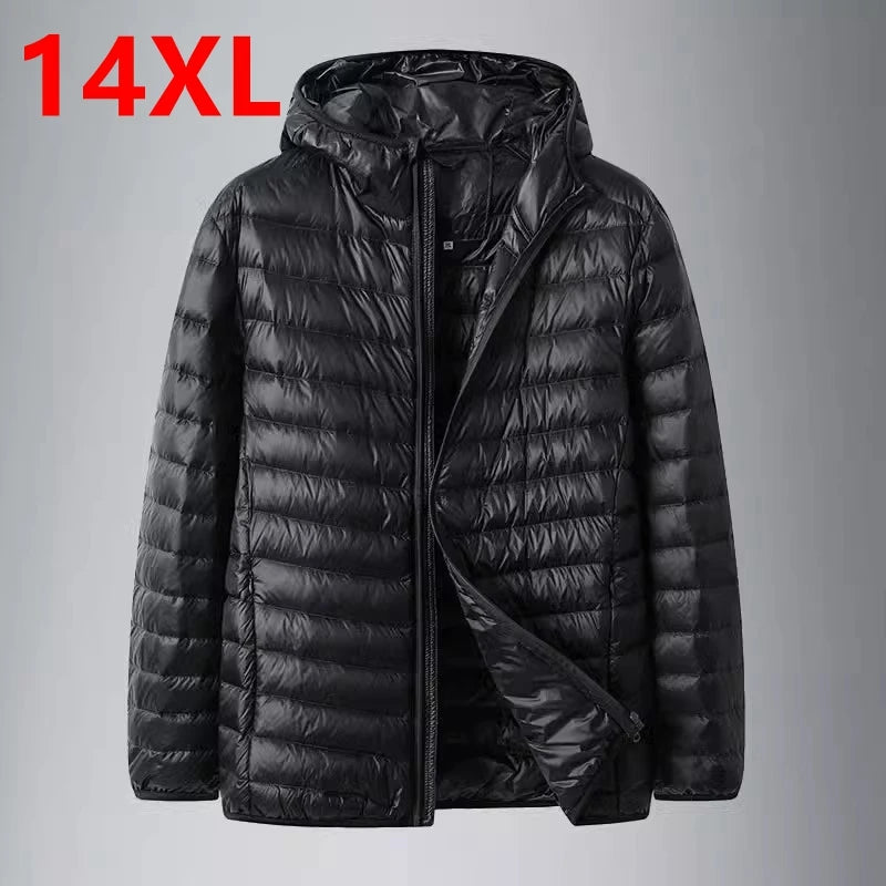 14XL big size light hooded men's down jacket  large size coat man puffer plus size winter jacket men  12XL 11XL 10XL