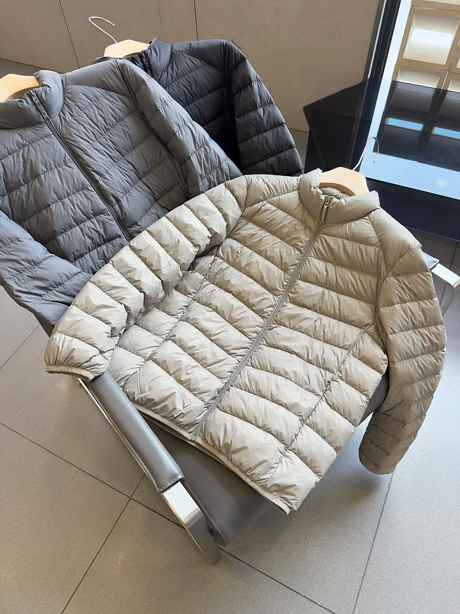 90 down Puffer Jacket Lightweight Comfortable Skin-friendly Fabric Stand Collar Warm Simple Men's down Jacket Nylon Fabric