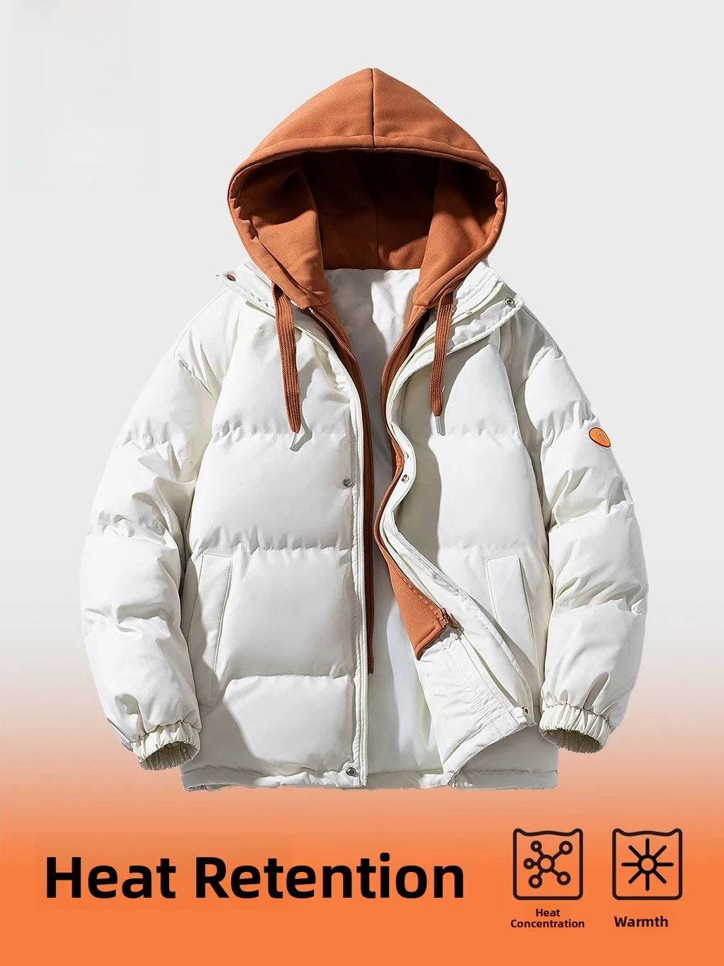 Men's Casual Hooded down Cotton Jacket Warmth Cold Proof Double Layered Polyester Nylon Composite Fiber Long Sleeve Zipper Coat