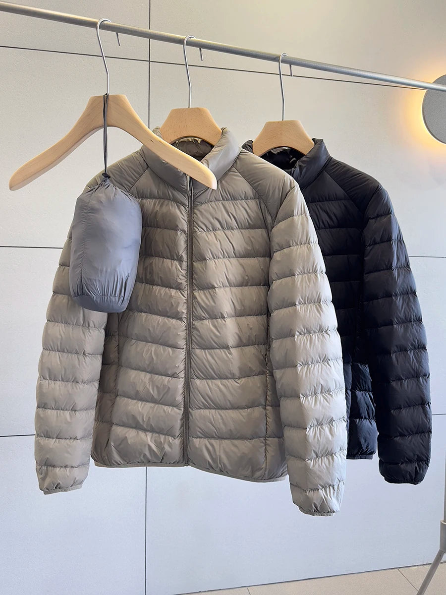 90 down Puffer Jacket Lightweight Comfortable Skin-friendly Fabric Stand Collar Warm Simple Men's down Jacket Nylon Fabric