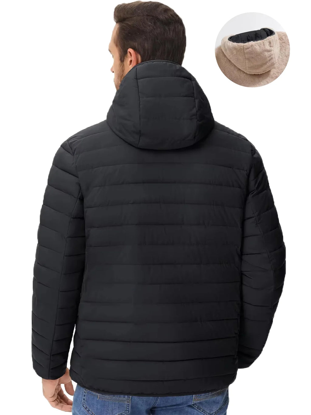 MAGCOMSEN Men's Quilted Puffer Jacket Hooded Fleece Lined Winter Coat Thick Warm Windproof Lightweight Casual Outwear